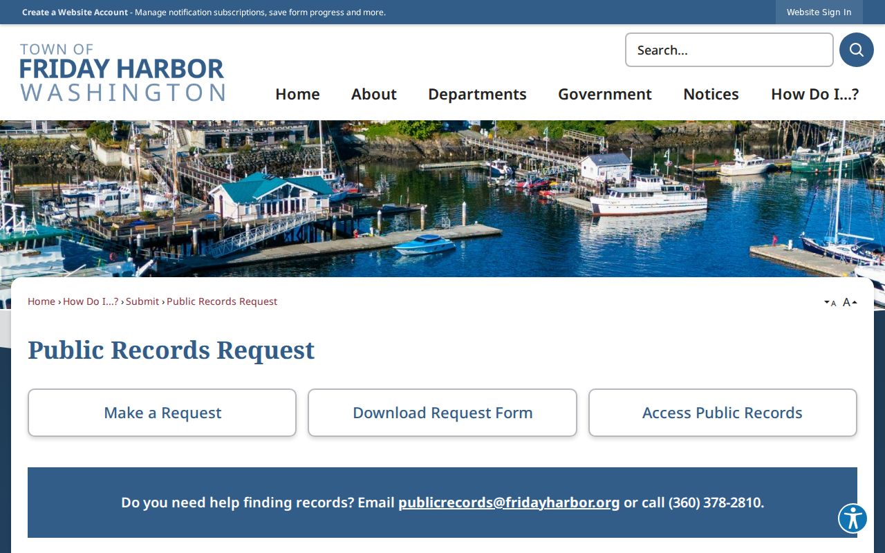 Friday Harbor criminal records Town public request portal