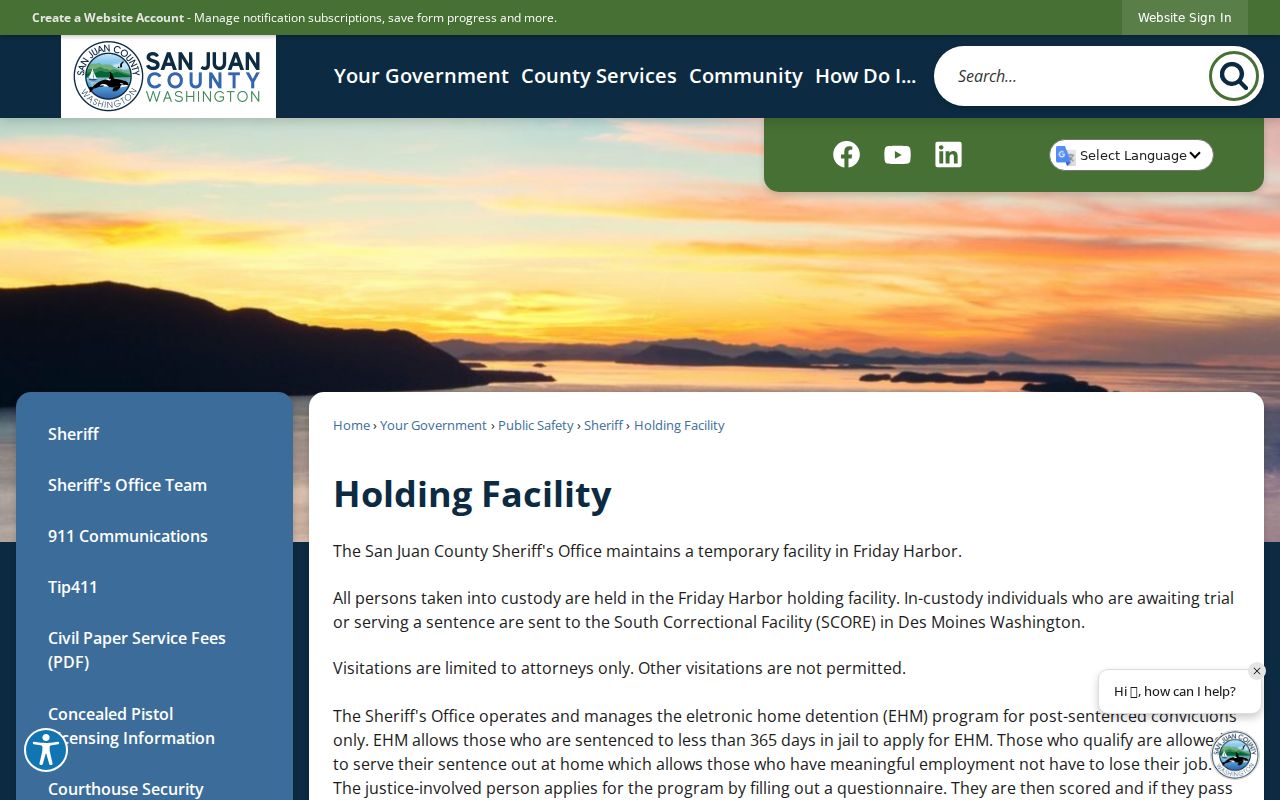 San Juan County arrest intake at the Friday Harbor Holding Facility