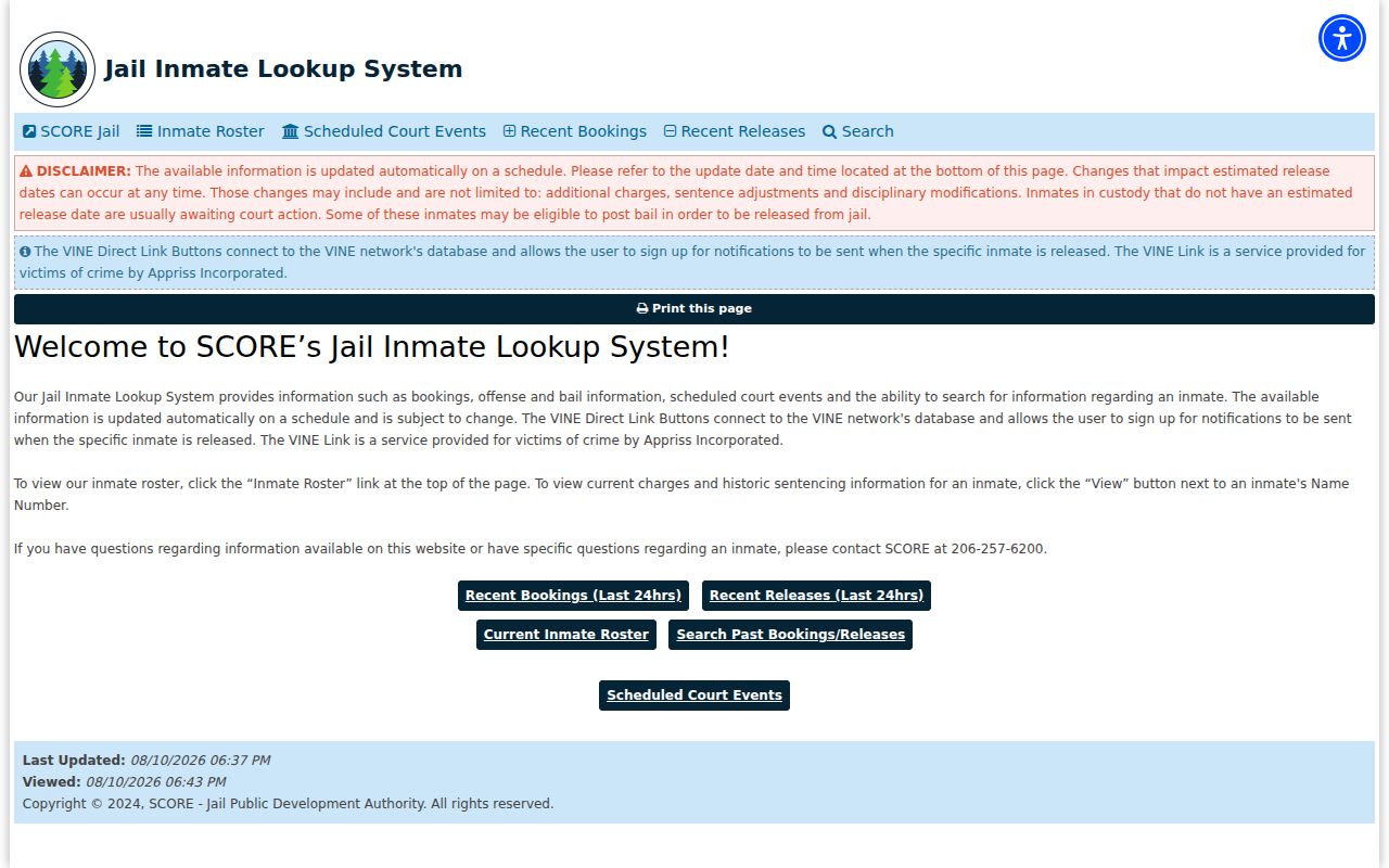 San Juan County arrest lookup through the SCORE jail roster gateway