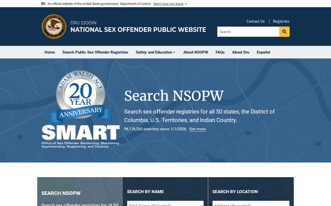 National sex offender search interface for a San Juan County registry check