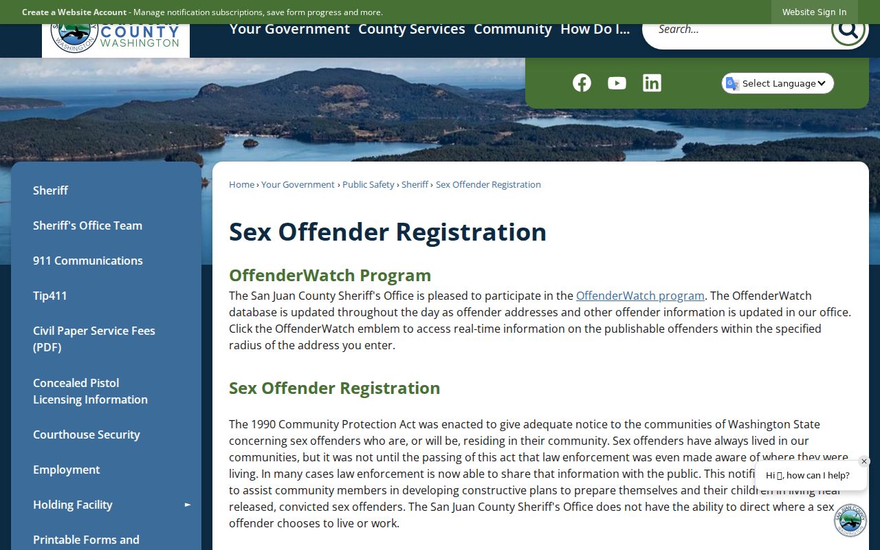 San Juan County sex offender registry OffenderWatch entry page