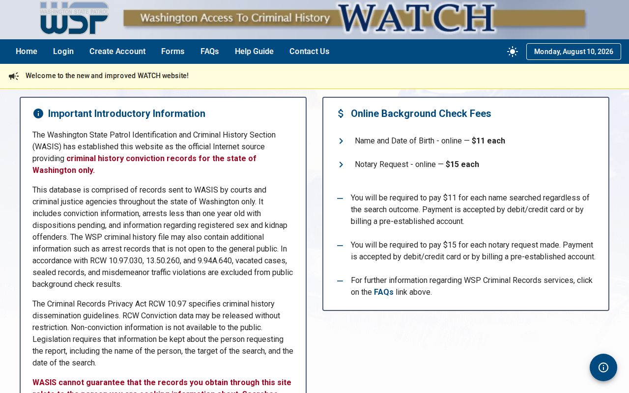 San Juan County criminal history WATCH search interface