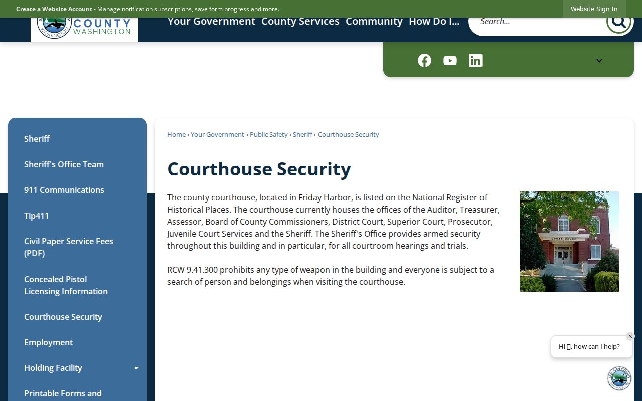 San Juan County criminal record courthouse security rules